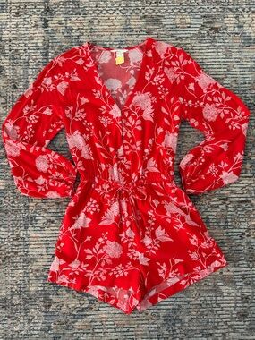 H&M Red and White Floral Romper